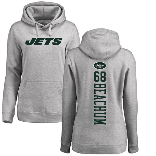 New York Jets Ash Women Kelvin Beachum Backer NFL Football #68 Pullover Hoodie Sweatshirts